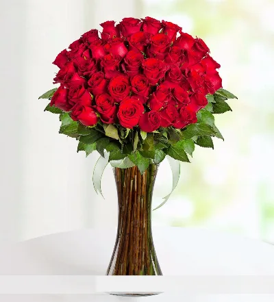 51 Red Roses Glass Vase