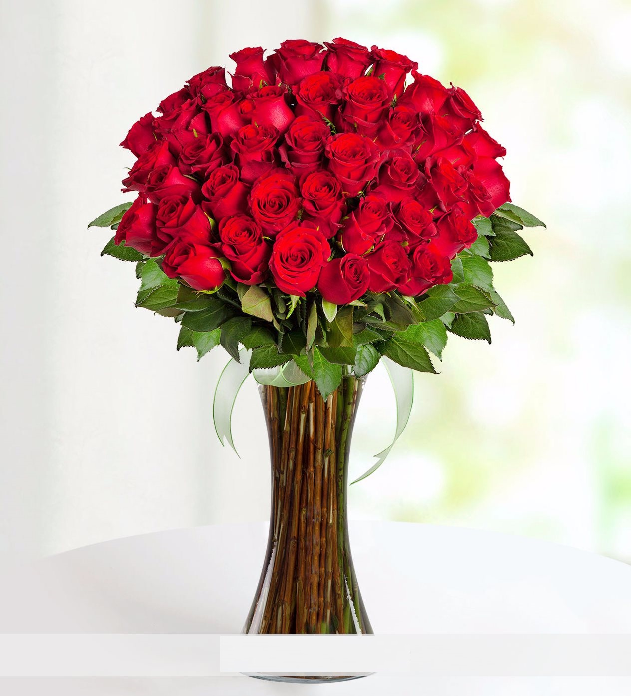 51 Red Roses Glass Vase