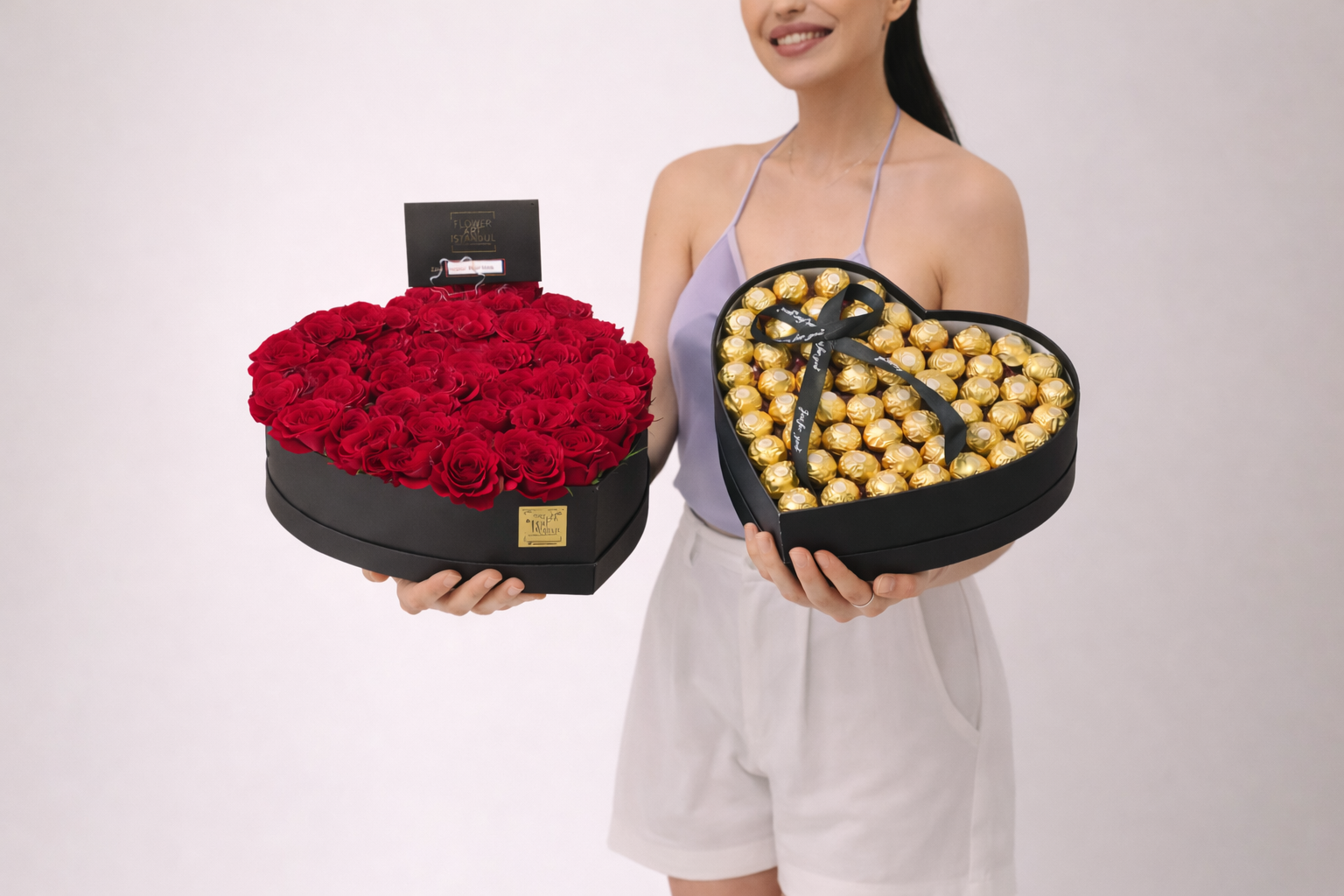 Romantic Heart Box – 51 Roses & Ferrero